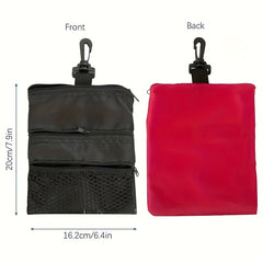 Portable Pocket Pouch for Golf Bag - 3 Zippered Pockets & Clips