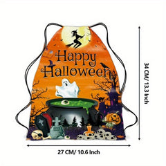 Halloween Drawstring Backpack Ghost Skull Elf Print Schoolbag