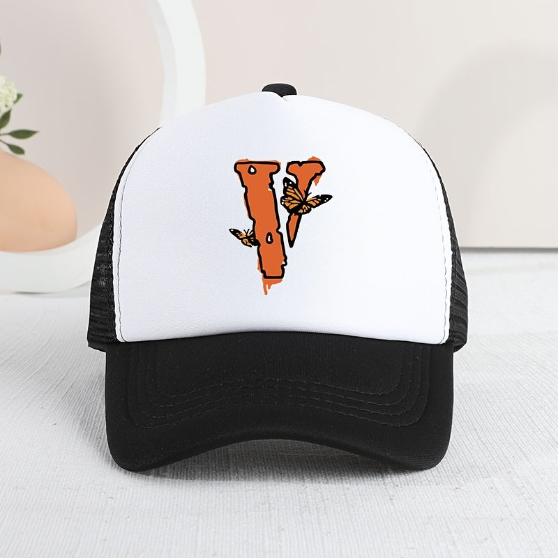 Girls Sunshade Breathable Mesh Baseball Cap Butterfly V Pattern Outdoor