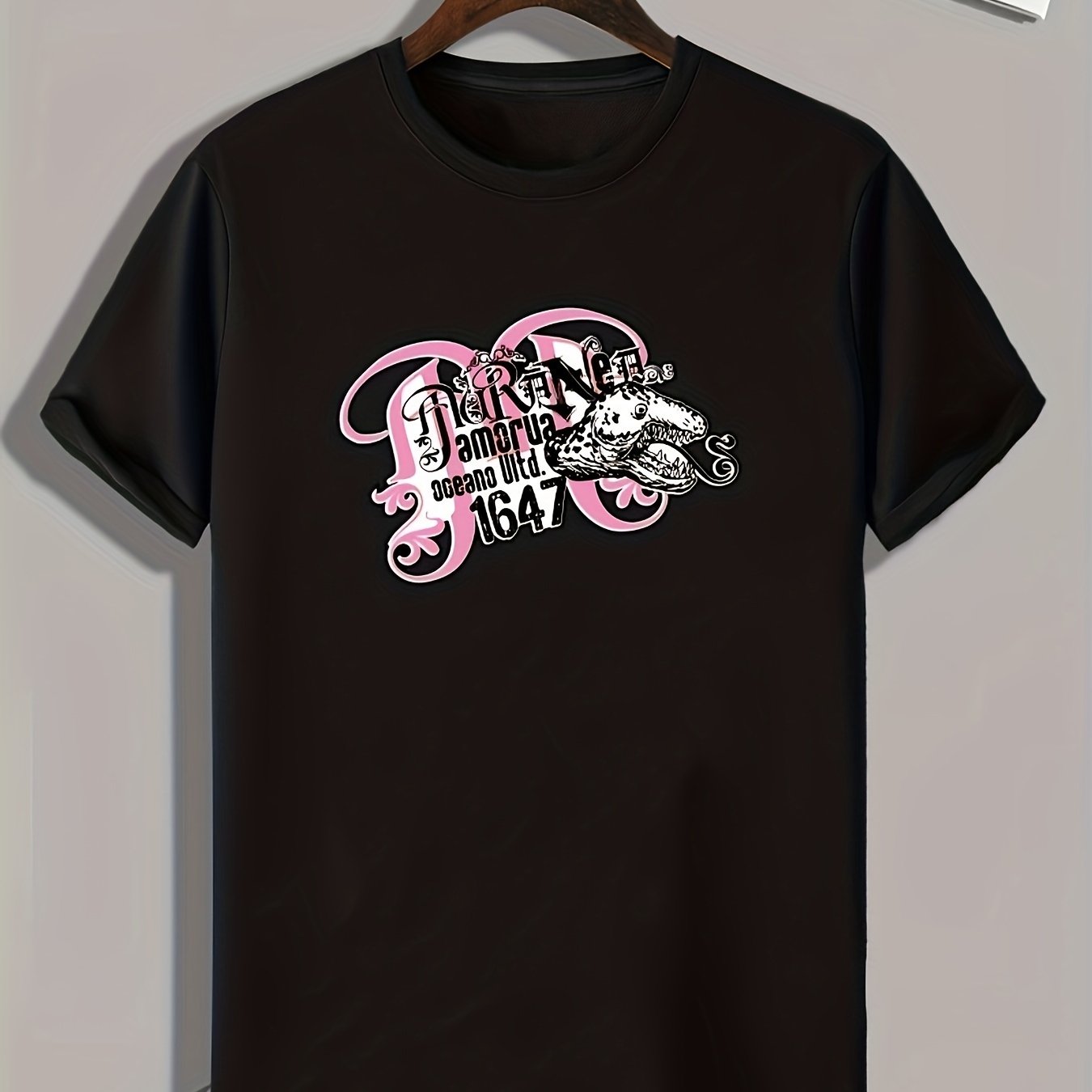 Animal & Letters Print Men's Graphic T-shirt for Summer