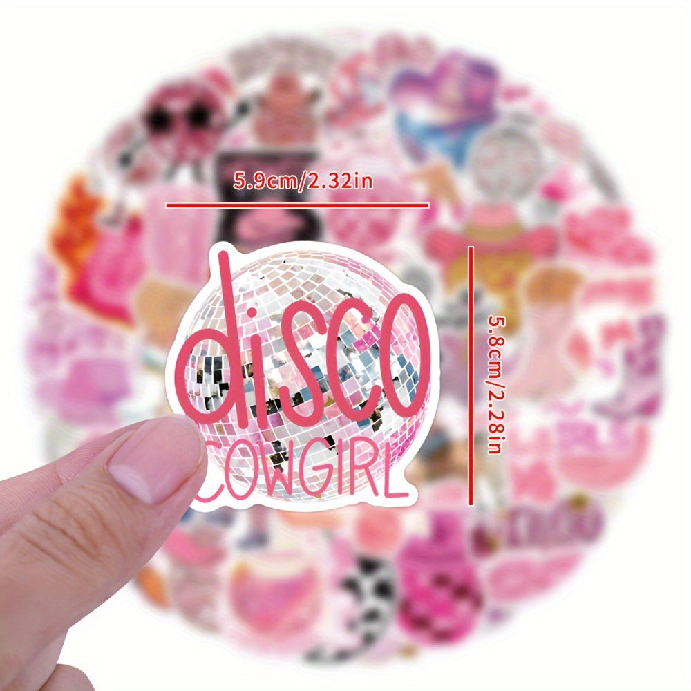 55pcs Disco Cowgirl Sticker Pack - Cowboy & Western Themed Vinyl Decals