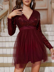 V Neck Sequin Sexy Dress Women's Clothing