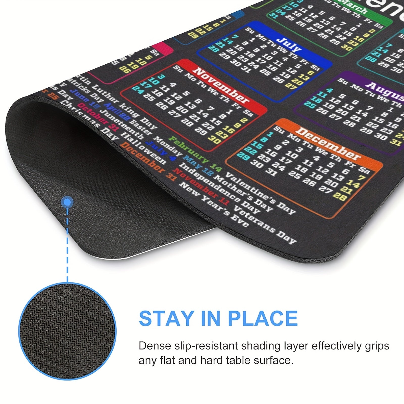 Mouse Pad Calendar Non-slip Rubber Base Waterproof Mouse Pad
