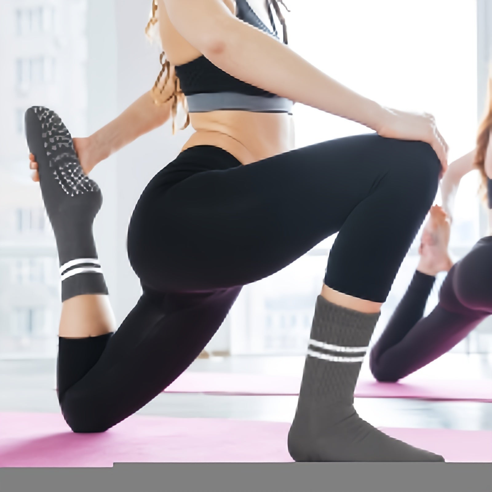 Stripe Yoga Socks Women Non slip Breathable Grips Pilates Barre Socks