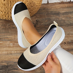 Women's Colorblock Knit Flats Soft Sole Slip On Shoes
