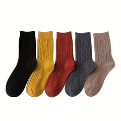 5 Pairs Solid Mid Tube Socks Women's Stockings & Hosiery