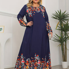 Romantic Abaya Dress Women's Plus Floral Print Long Sleeve