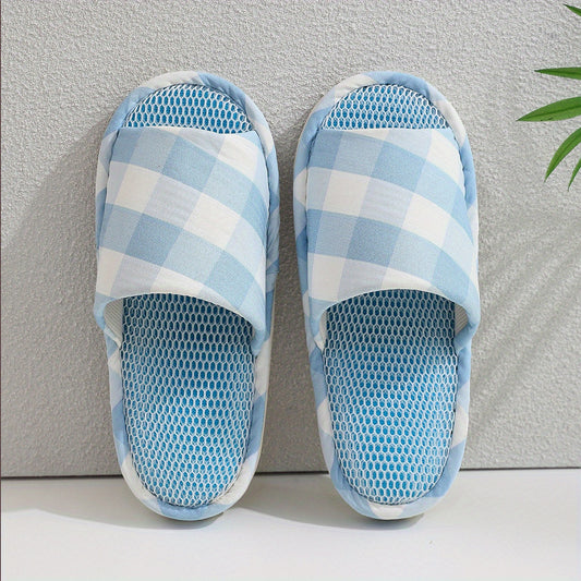 Checkered Open Toe House Slippers Anti-Skid Slip-ons for Men