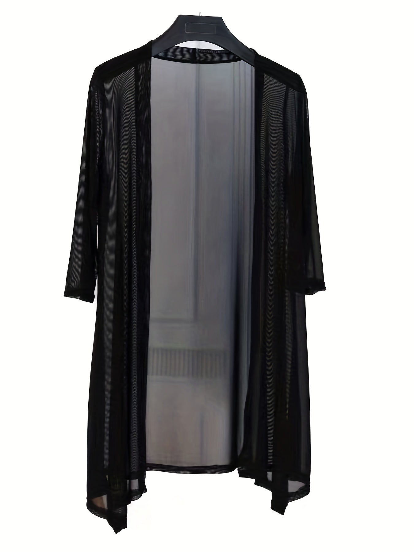 Sheer Mesh Open Front Cover Up 3/4 Sleeve Cardigan Beach Coverup