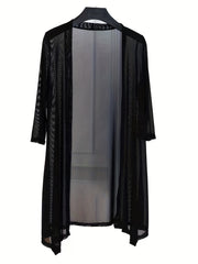 Sheer Mesh Open Front Cover Up 3/4 Sleeve Cardigan Beach Coverup