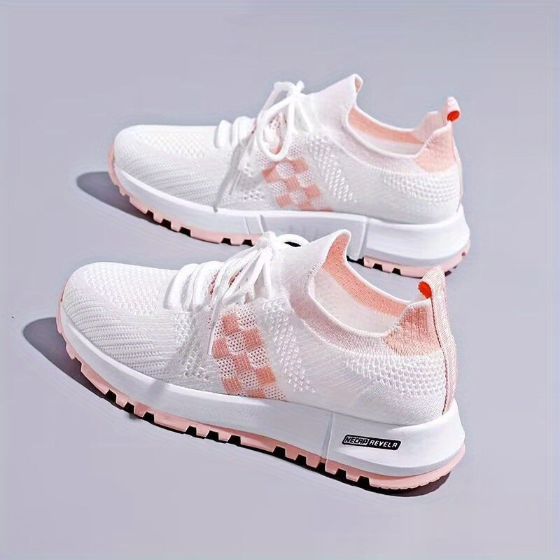 Women's Colorblock Mesh Sneakers Low Round Toe Soft Sole Platform Shoes