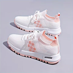 Women's Colorblock Mesh Sneakers Low Round Toe Soft Sole Platform Shoes