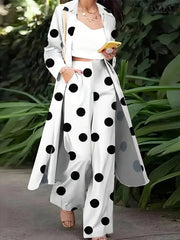 Dot Print Long Sleeve Shirt Top & Wide Leg Pants Set