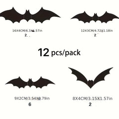 12pcs Halloween Bat Stickers 3D Bat Decorative Stickers Party Decoration