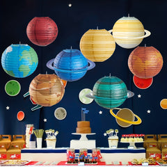 8pcs Outer Space Party Decorations - Hanging Planet Paper Lanterns