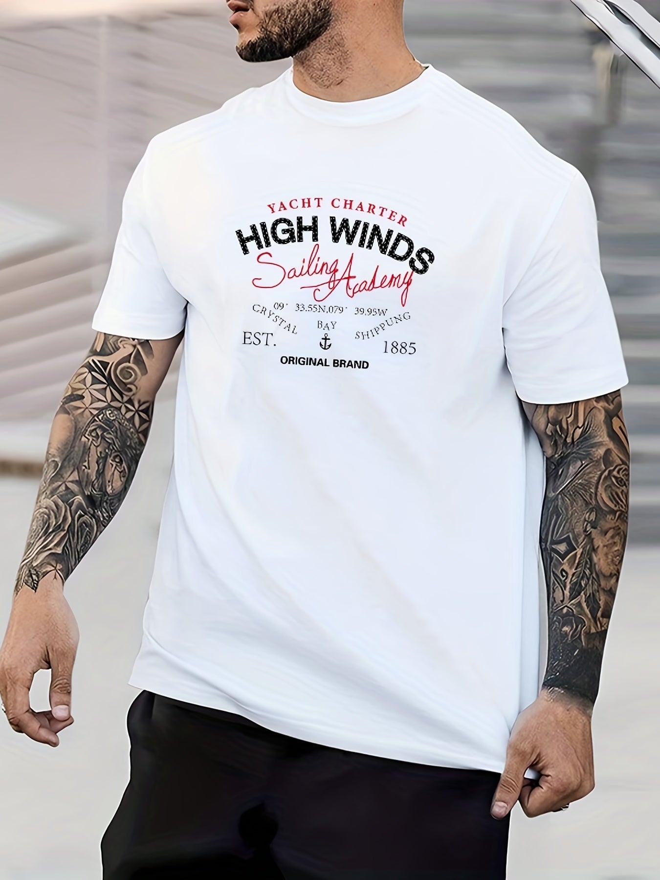NAUTICAL Print Men's Graphic Crew Neck Active T shirt