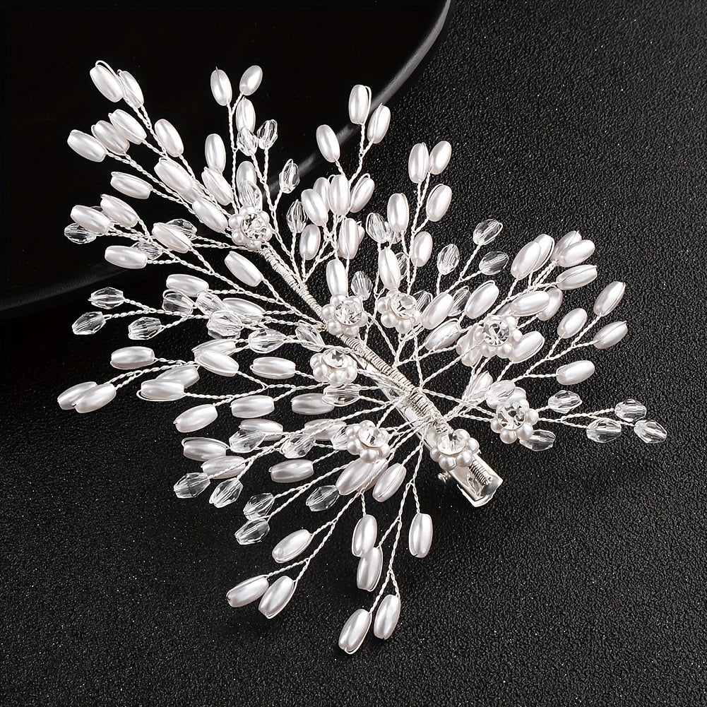 Bridal Wedding Hair Clip Barrette Rhinestone Faux Pearl Headwear