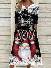 Christmas Dress Women's Plus Santa Claus Three Quarter Sleeve