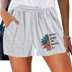 Letter & Flower Print Elastic Waist Summer Shorts