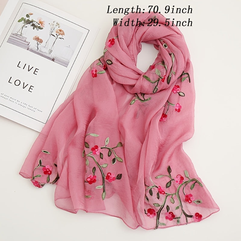 Chiffon Flower Embroidered Scarf Retro Beach Sunscreen Shawl