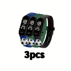 3pcs Football Doll Watch Set Multicolor LED Touchscreen Electronic Bracelets