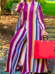 Women's Plus Size Colorblock Stripe Print Blouse & Wide Leg Pants Set