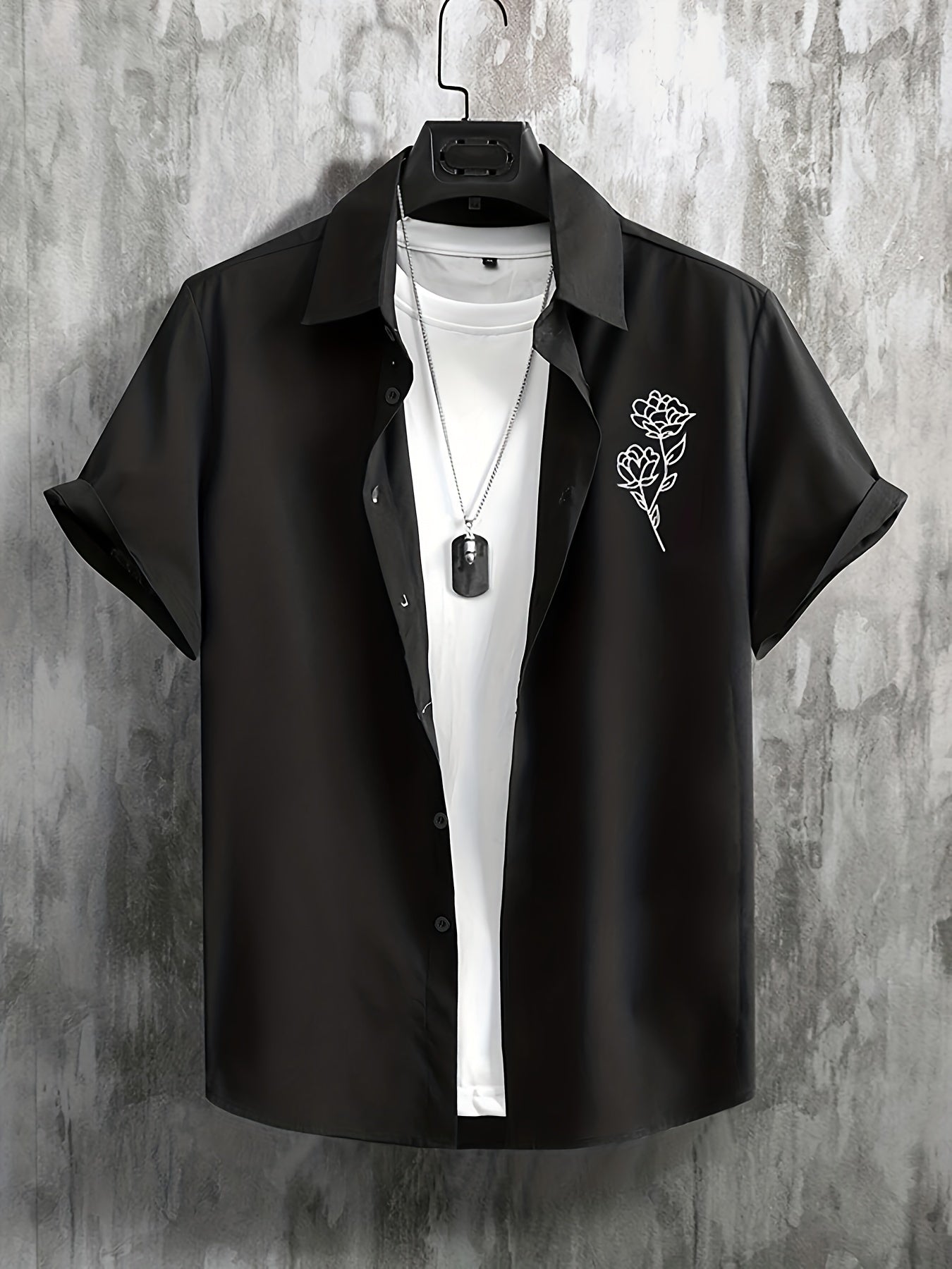 Flower Print Men's Short Sleeve Shirt For Summer Vacation
