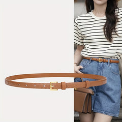 Women's Leather Thin Belt Solid Dress Coat Waistband Casual Belts