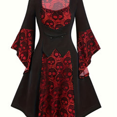 Goth Dress Skull Embroidery Long Sleeve