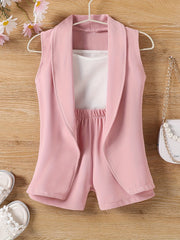 3pcs Toddler Girls Vest & Shorts & Cami Set Summer Clothes