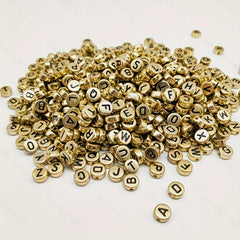 1000 Pcs Mixed Golden Acrylic Loose Spacer Round Flat Letter Beads