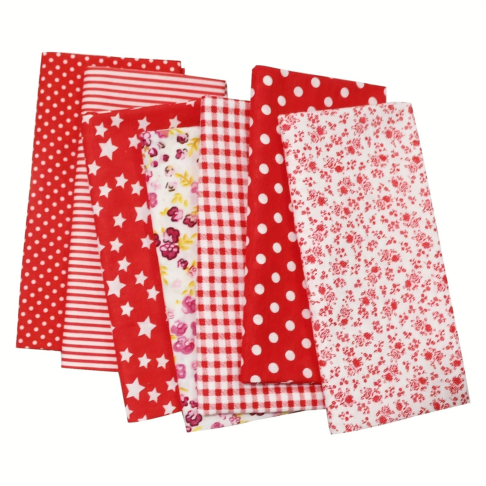 7pcs Red Flower Cotton Fabric Sewn Pre Cut Square Bed Sheets Quilted DIY Bundle