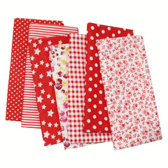 7pcs Red Flower Cotton Fabric Sewn Pre Cut Square Bed Sheets Quilted DIY Bundle