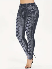 Hourglass Denim Print Skinny Leggings Casual Stretchy Leggings