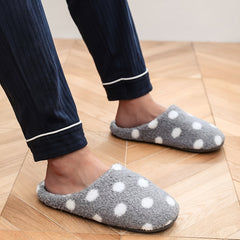 Men's Closed Toe Polka Dot Plush Slippers Anti-skid Back Shoes