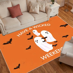 Orange Bat Ghost Pattern Carpet - Spooky Home Decor