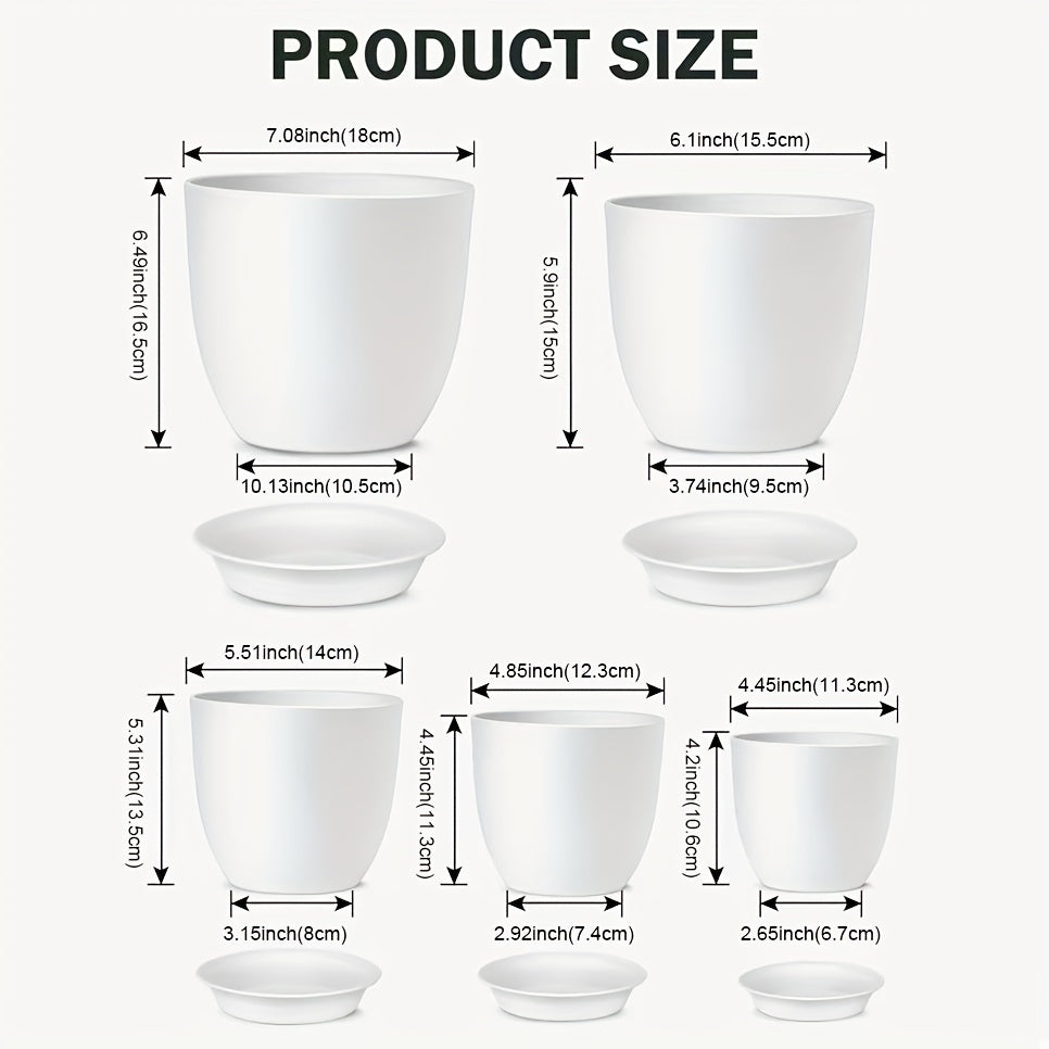 5 Plastic Planters w/ Tray 17.78cm Flower Pot Indoor Outdoor Decor