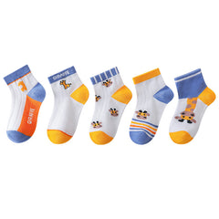 5 Pairs Boys Cartoon Giraffe Print Knit Socks Thin Breathable Crew Socks