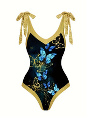 Butterfly Print 2 Piece Swimsuit & Wrap Cover Up Skirt