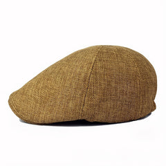 Vintage Linen Newsboy Hat Men's Quilted Beret Cap