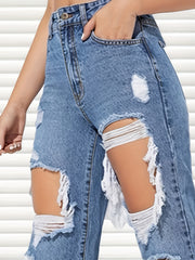 High Rise Distressed Jeans Women's Clothing
