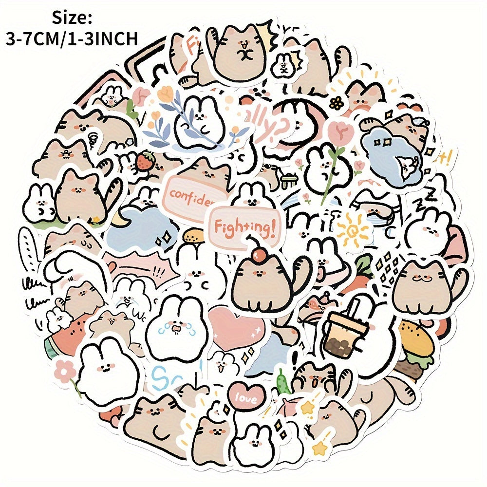 60pcs Cute Bunny Kitten Waterproof Sticker Pack for Laptop Water Cup Decoration