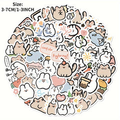 60pcs Cute Bunny Kitten Waterproof Sticker Pack for Laptop Water Cup Decoration