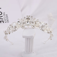 Vintage Golden Crystal Faux Pearl Rhinestone Tiara Wedding Jewelry