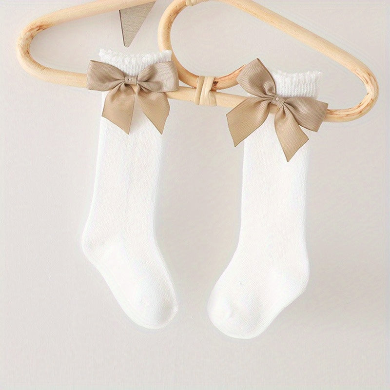 Girls Cotton Big Bow Decor Knee High Socks