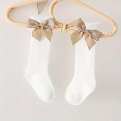 Girls Cotton Big Bow Decor Knee High Socks