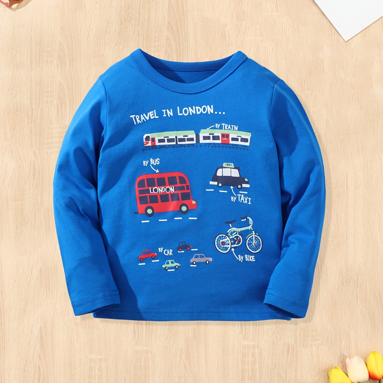 London Travel Boy's Tshirt Long Sleeve Crew Neck Cotton