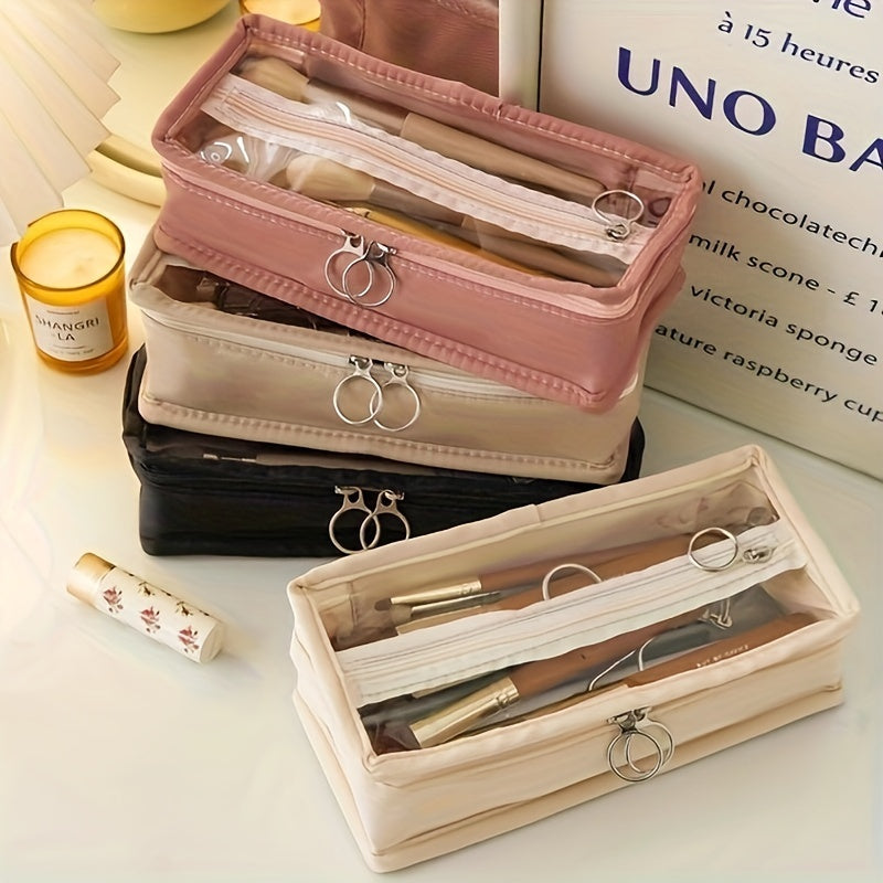 Portable Cosmetic Travel Bag With Window Zippered Toiletry Storage