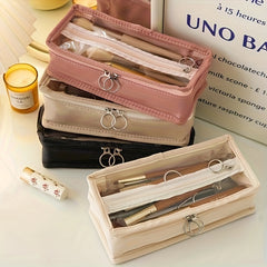 Portable Cosmetic Travel Bag With Window Zippered Toiletry Storage