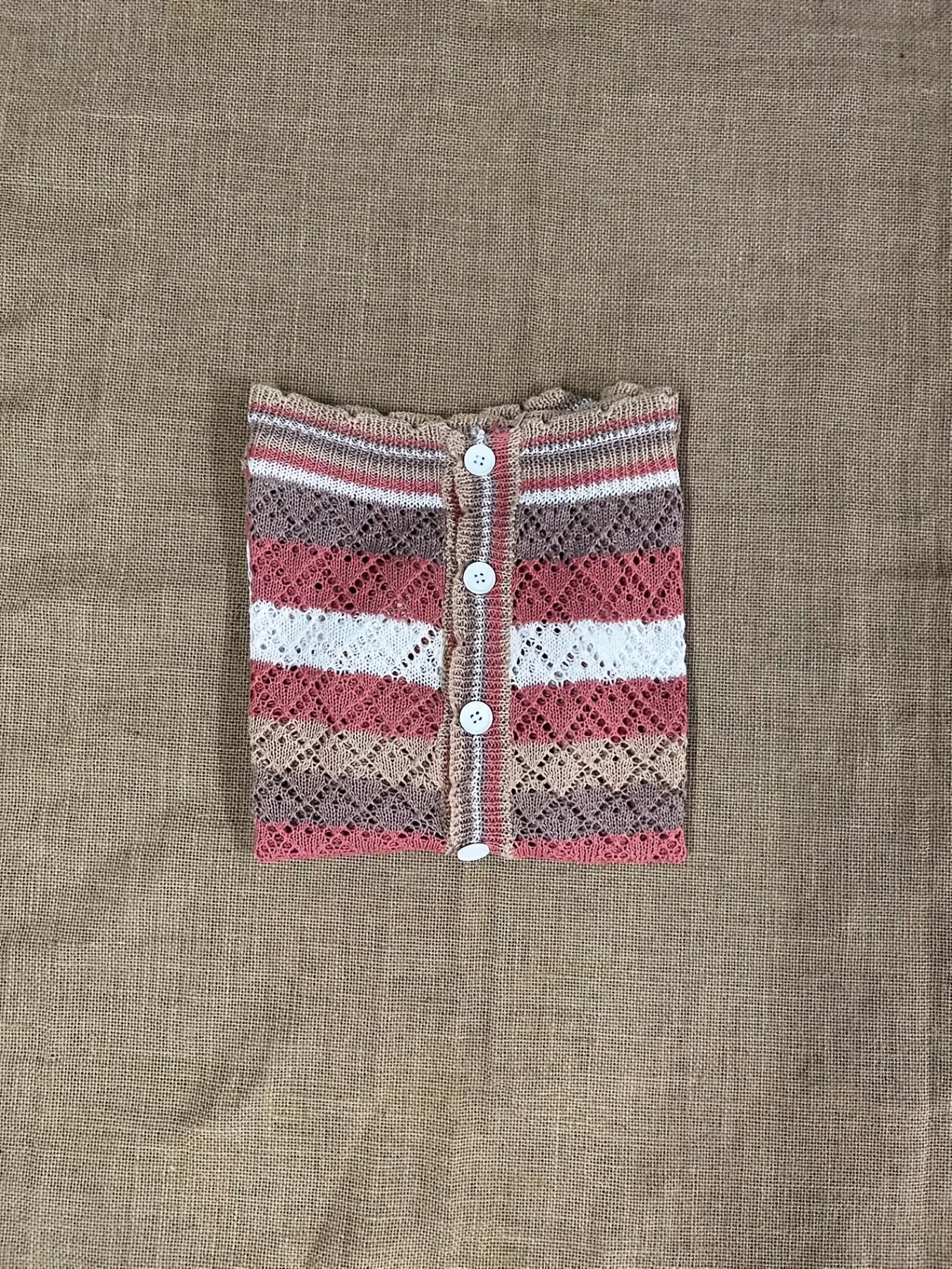 Striped Print Cover Up Shirt V Neck Long Sleeves Knitted Beachwear Cardigan
